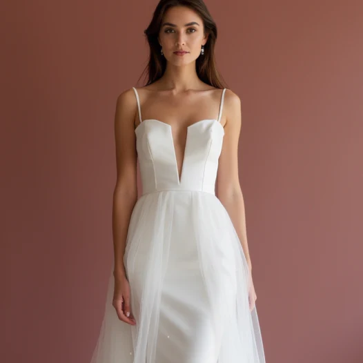 A-Line White Wedding Gown with a Cascading Train for a Majestic Bridal Look - Image 4