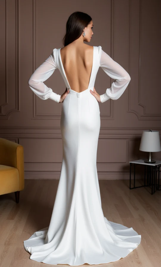 A-Line White Wedding Gown with Lace Appliqués for a Feminine Touch - Image 3