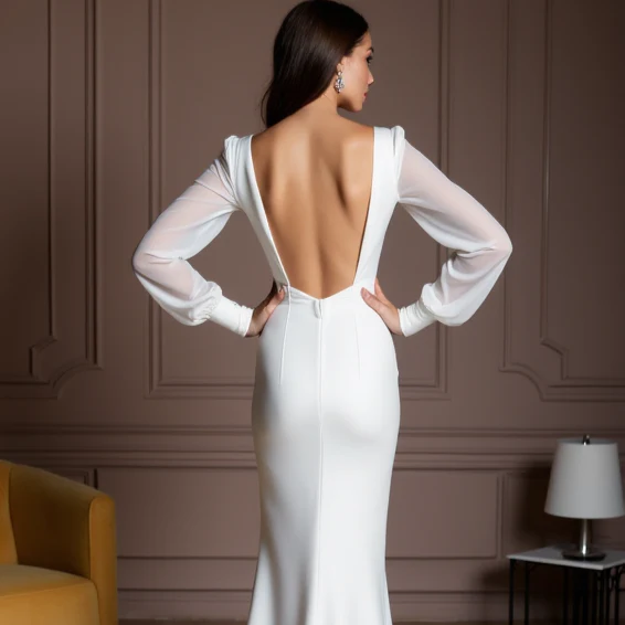 A-Line White Wedding Gown with Lace Appliqués for a Feminine Touch - Image 5