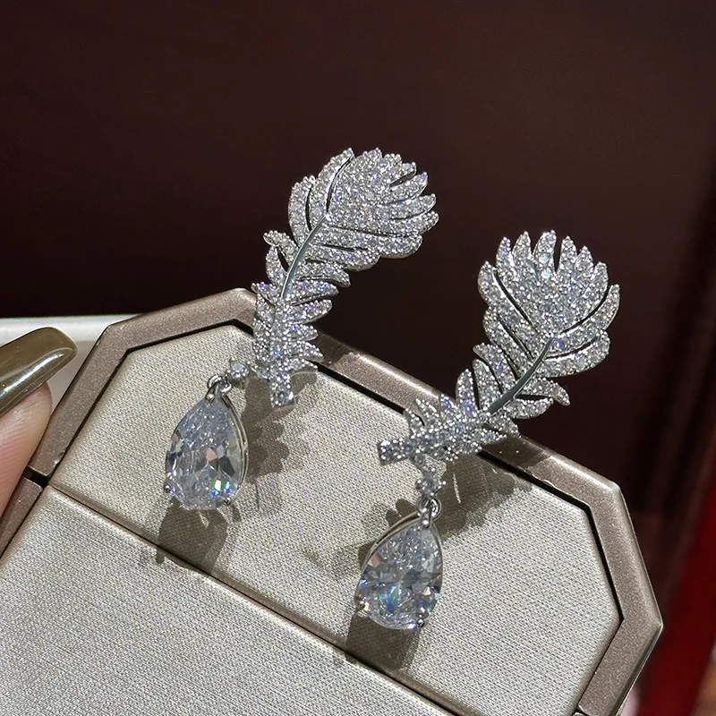 AAA Zircon Bridal Earrings Feather Cubic Zirconia Wedding Earring For Bride Bridesmaids Accessories Women Birthday Gifts Jewelry - Image 2