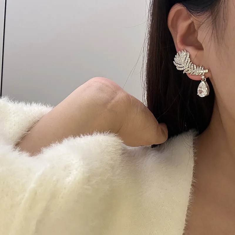 AAA Zircon Bridal Earrings Feather Cubic Zirconia Wedding Earring For Bride Bridesmaids Accessories Women Birthday Gifts Jewelry - Image 3