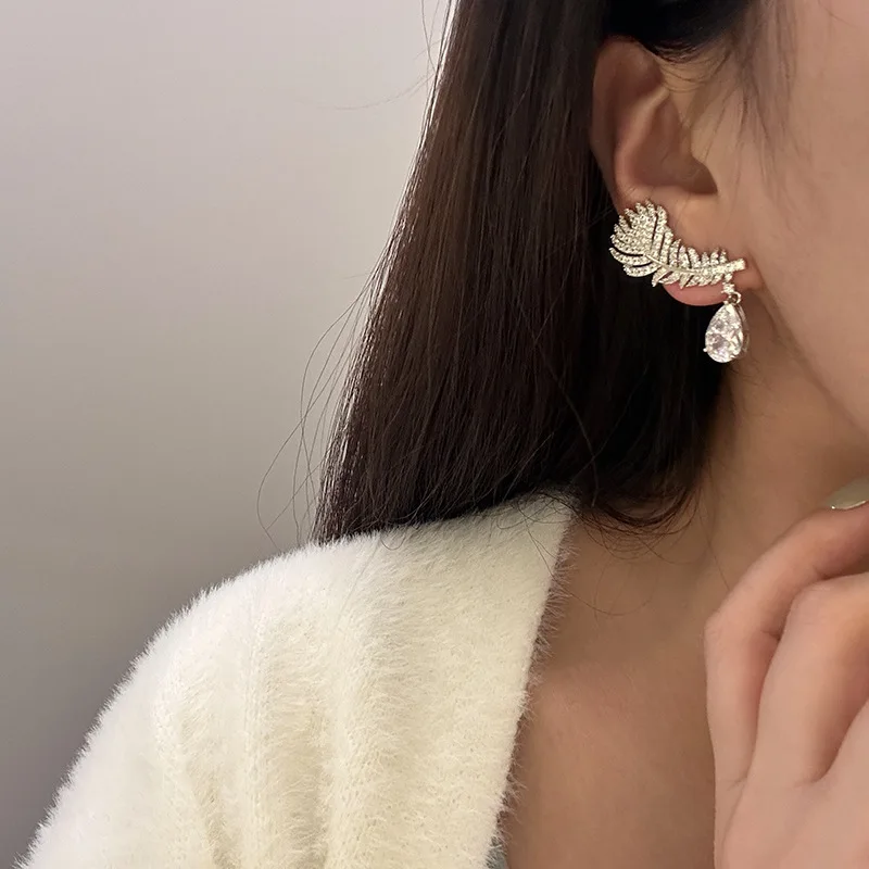 AAA Zircon Bridal Earrings Feather Cubic Zirconia Wedding Earring For Bride Bridesmaids Accessories Women Birthday Gifts Jewelry - Image 5