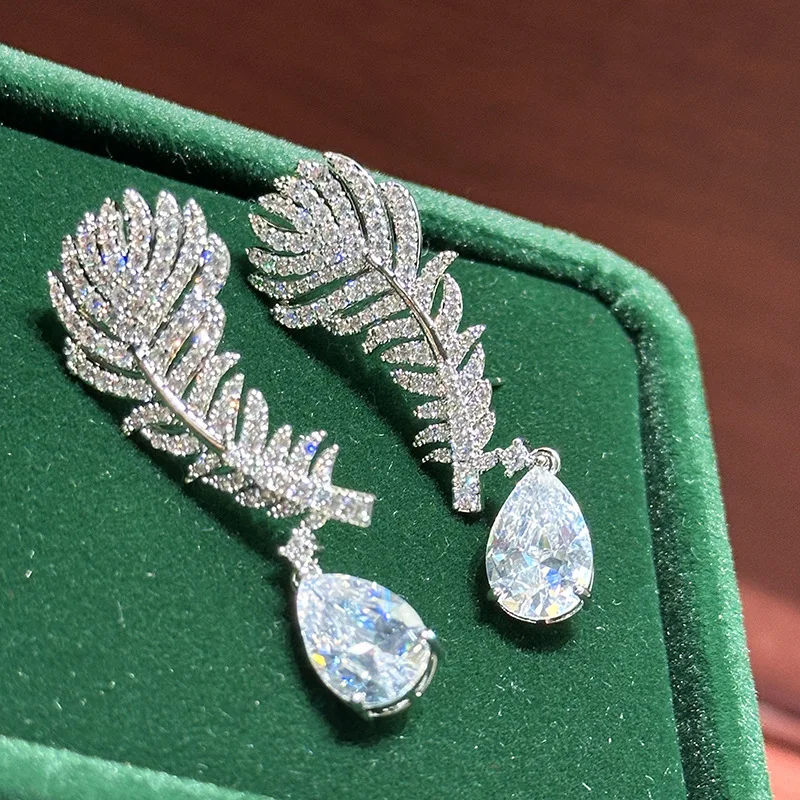 AAA Zircon Bridal Earrings Feather Cubic Zirconia Wedding Earring For Bride Bridesmaids Accessories Women Birthday Gifts Jewelry - Image 6