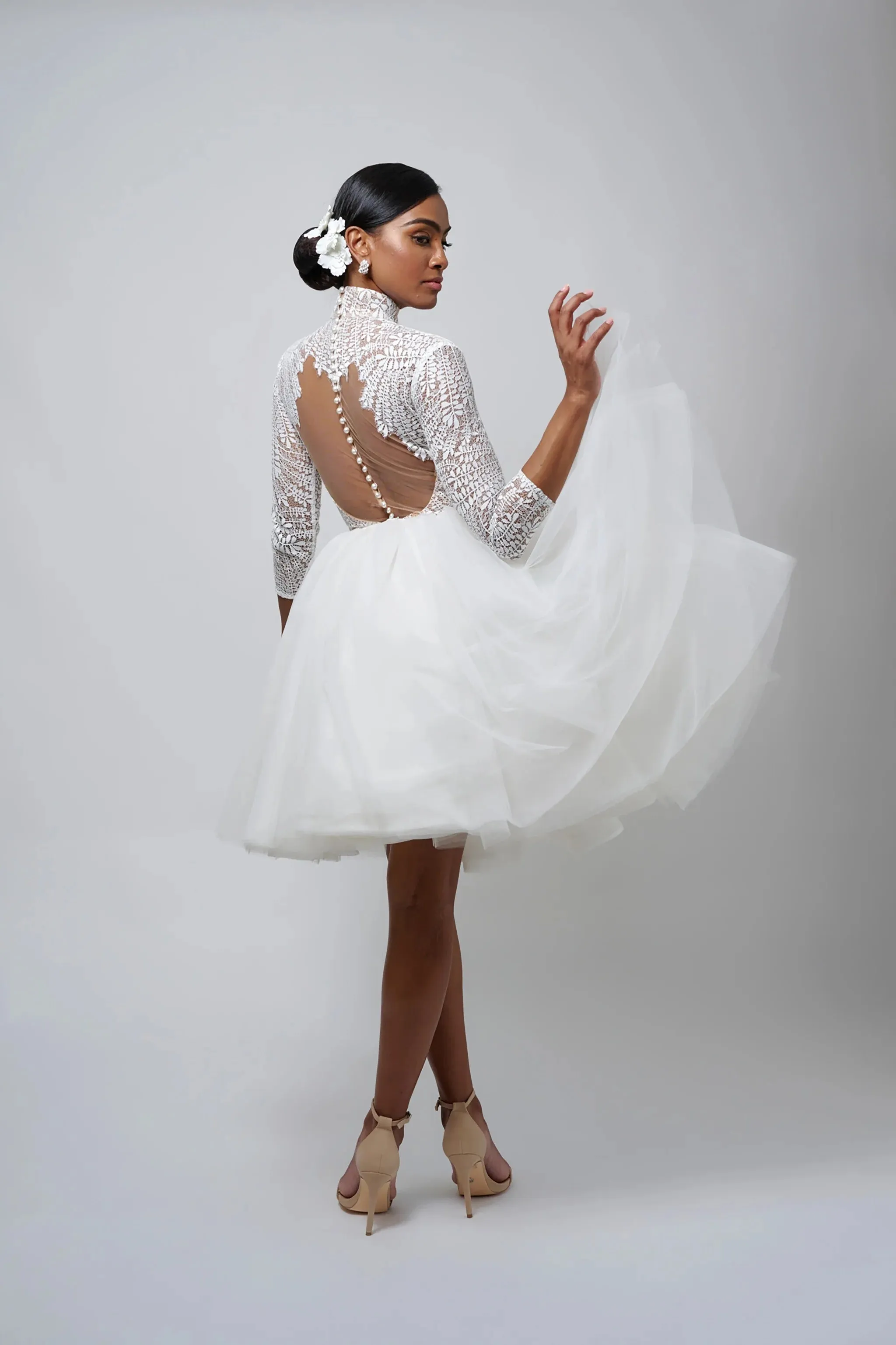 Unique 2-Piece Ensemble with High neck design Vestido De Novia Wedding Dress Satin Skirt Bow Court Train Dress Bridal Gown - Image 2
