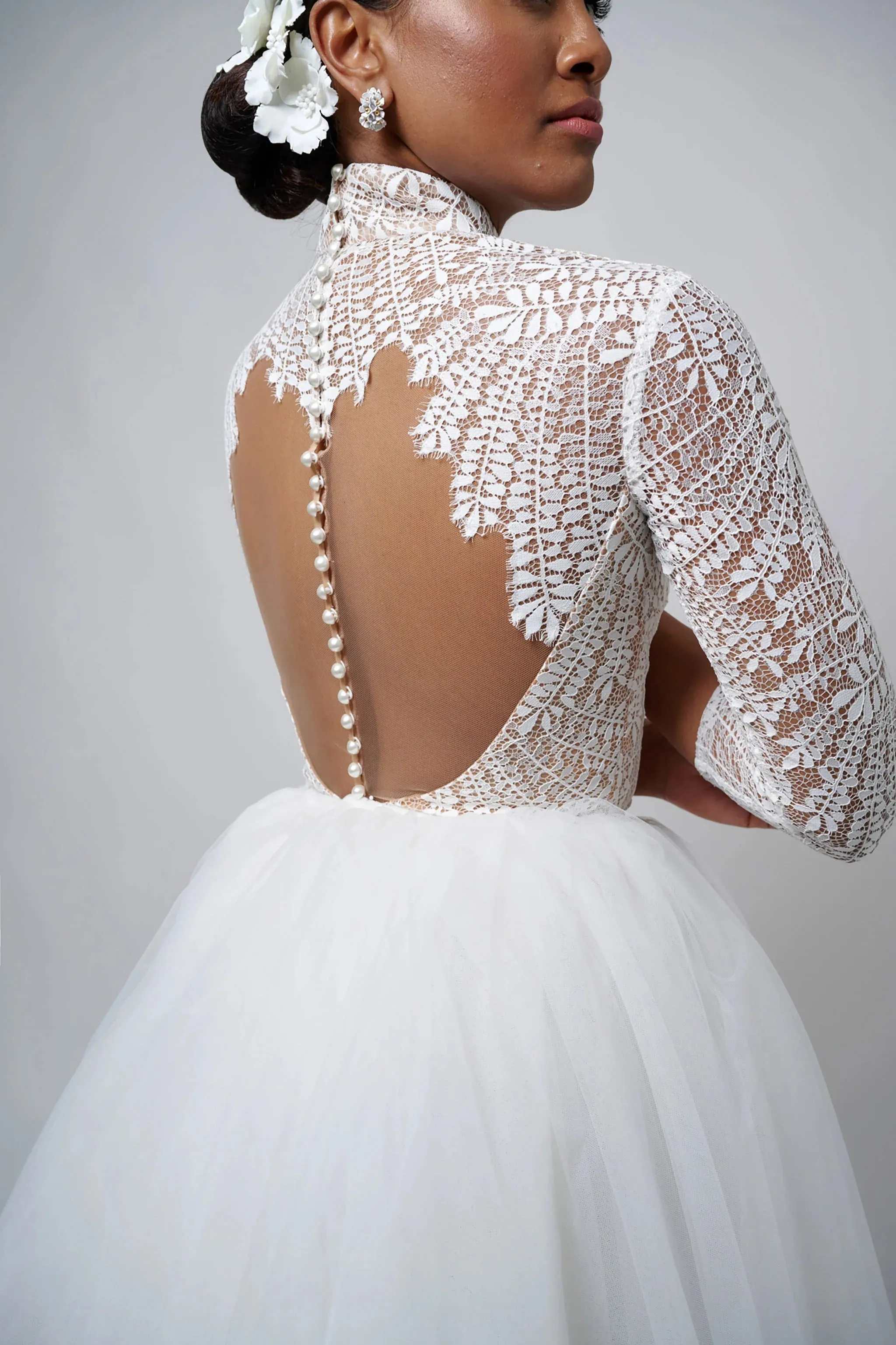 Unique 2-Piece Ensemble with High neck design Vestido De Novia Wedding Dress Satin Skirt Bow Court Train Dress Bridal Gown - Image 6