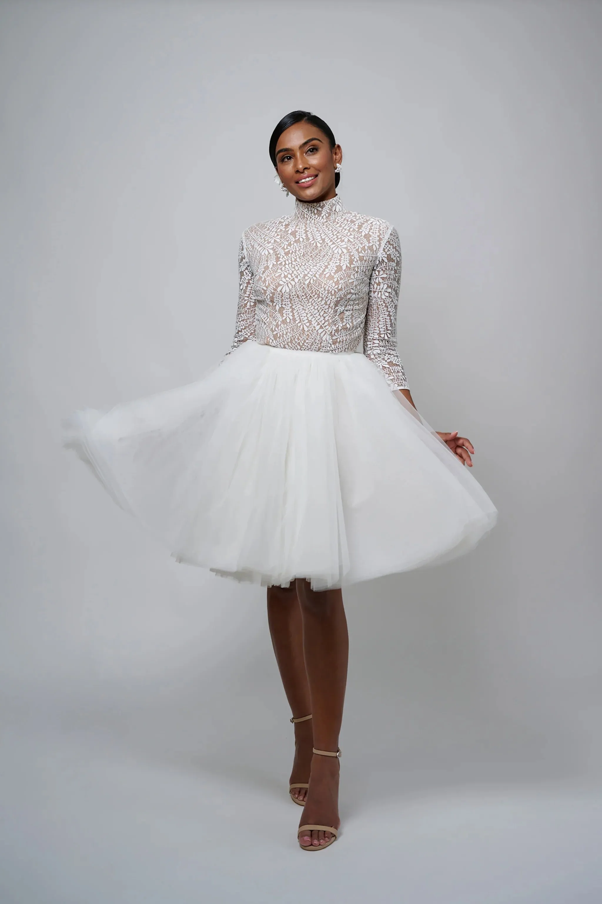 Unique 2-Piece Ensemble with High neck design Vestido De Novia Wedding Dress Satin Skirt Bow Court Train Dress Bridal Gown - Image 7