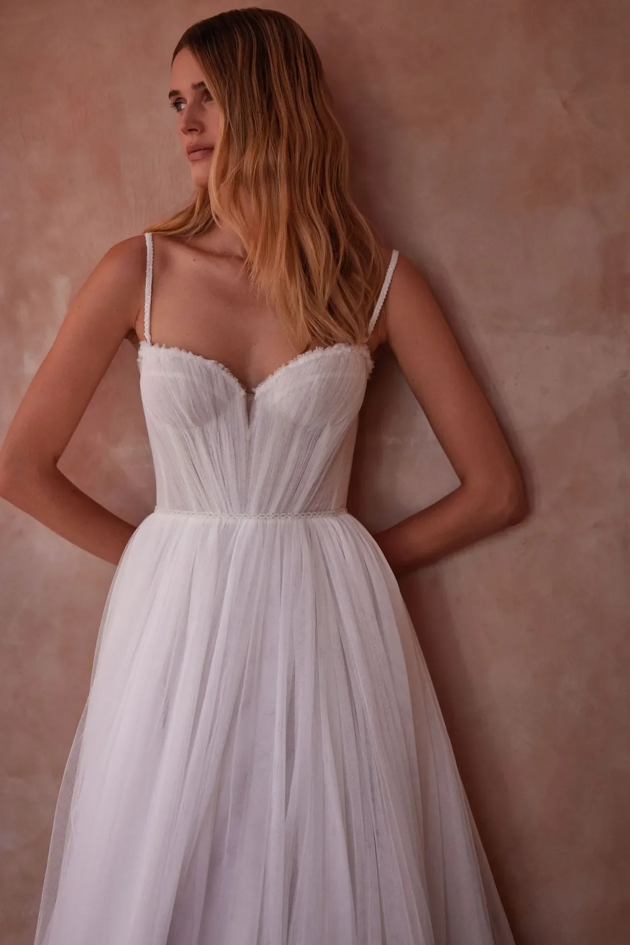 Princessy Ethereal Tulle A-Line Wedding Gown on Spaghetti Straps Bridal Gown Court Train Princess Modern Wedding Dress Vestido De Novia Mermaid Bow Satin - Image 2