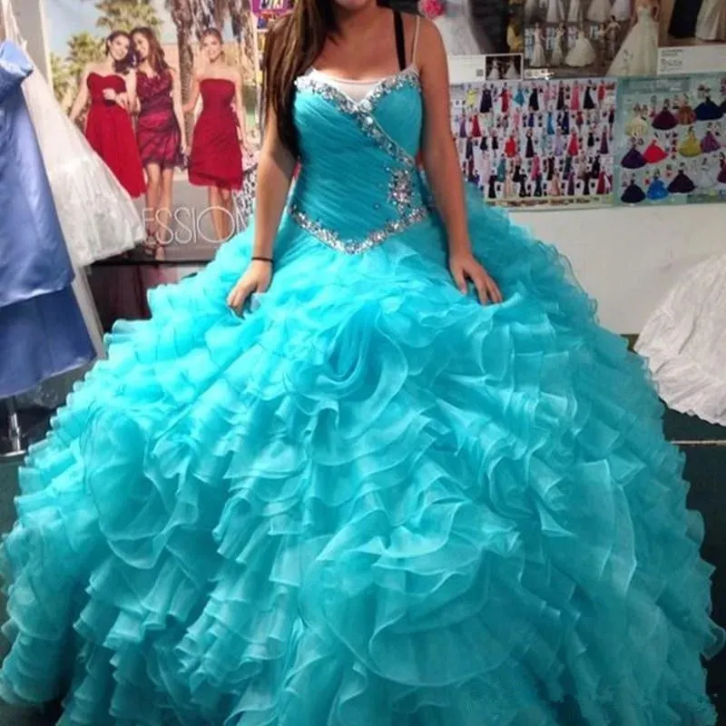 Aqua Organza Ball Gown Quinceanera Dresses Ruffles Vestidos De 15 Anos Sweet 16 Dresses Debutante Gowns Dress For 15 Years - Image 3