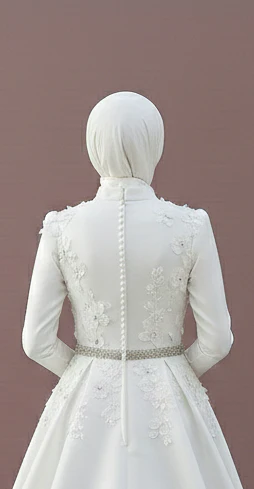 High Neck Muslim Wedding Dress Modest Elegant Satin Gown - Image 4