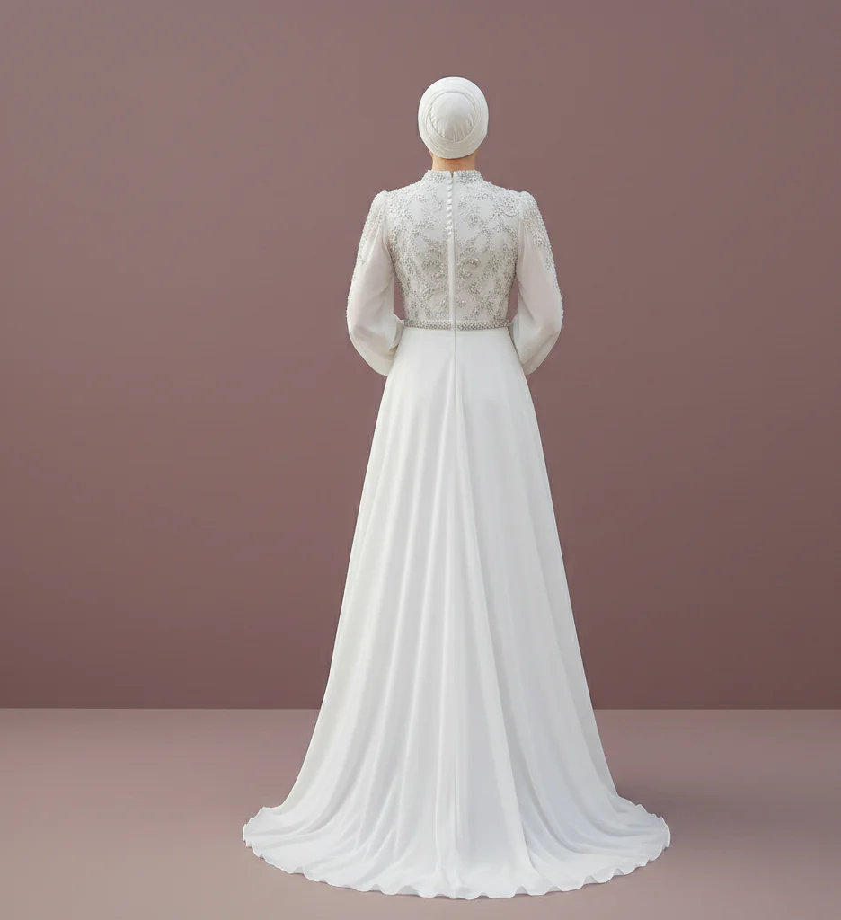 Asymmetrical Muslim Wedding Dress Modest Designer Style Wear - Image 2
