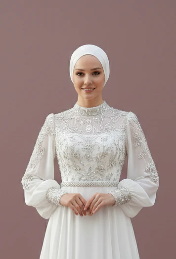 Asymmetrical Muslim Wedding Dress Modest Designer Style Wear - Image 3