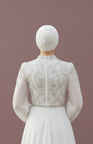 Asymmetrical Muslim Wedding Dress Modest Designer Style Wear - Image 4