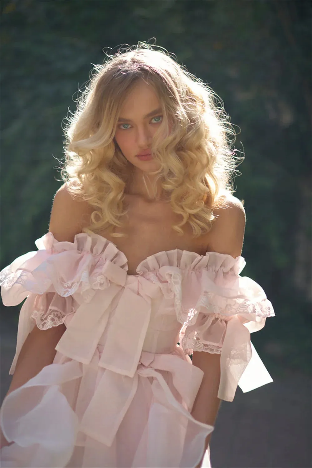 Baby Pink Off Shoulder Prom Dress Sweet Edge Curl Organza Vestidos De Noche Puffy Prom Dress Princess فساتين السهرة - Image 5