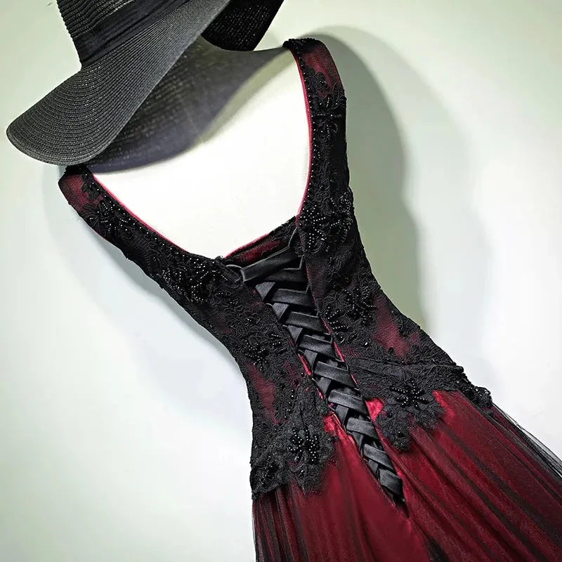Ball Gown Appliques Beads Dresses Sexy V-Neck Vestidos De 15 Anos Formal Tulle Burgundy With Black Robe De Soiree - Image 3