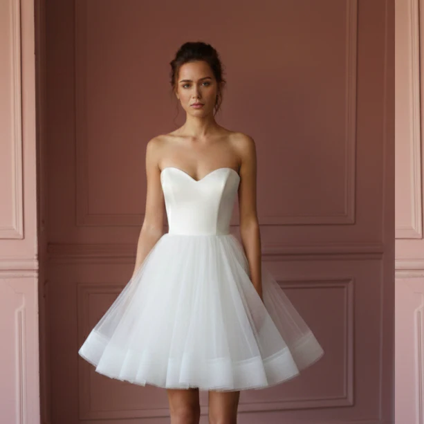 Short Sweetheart Wedding Dress Tulle Ball Gown Strapless - Image 4