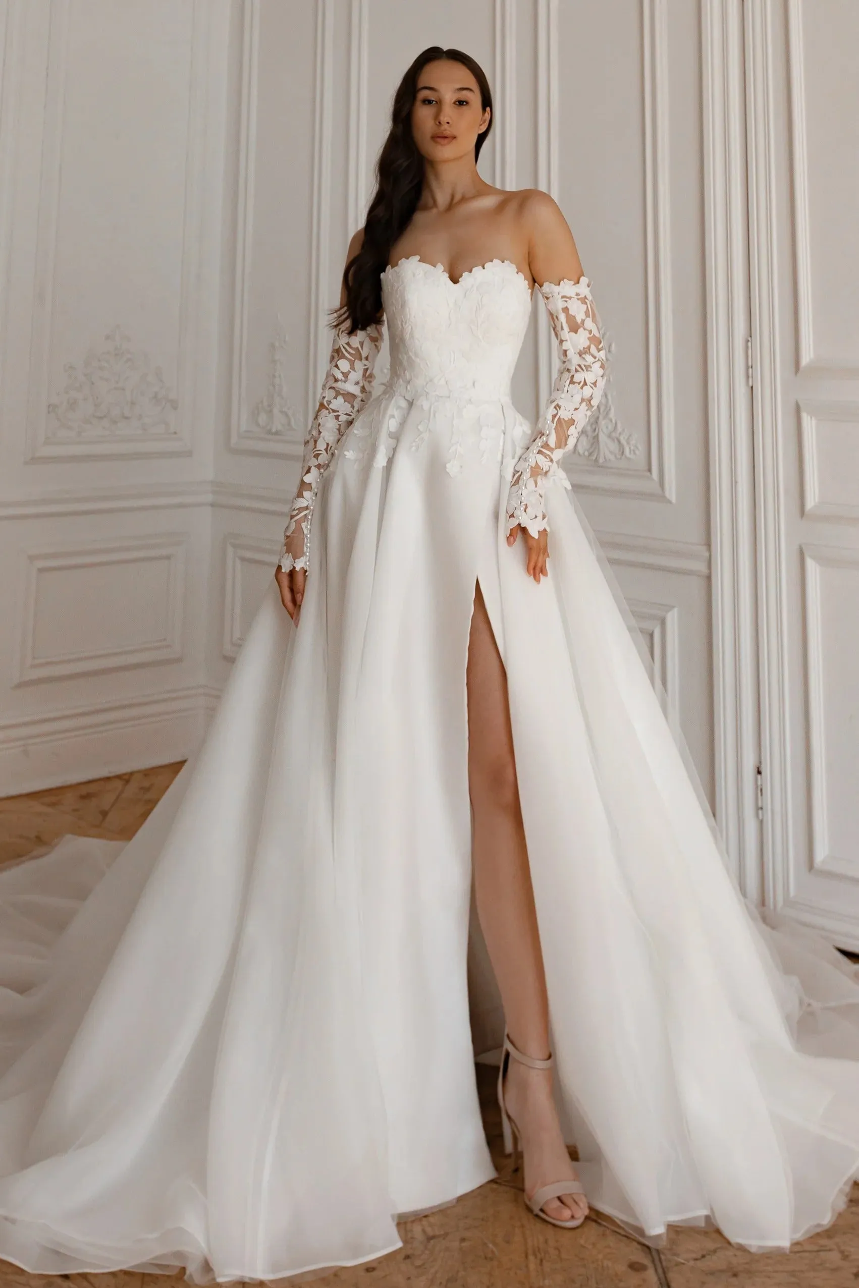 Wedding Dress with Detachable Train Mermaid Satin Princess Vestido De Novia Court Train Dress Bridal Gown Bow Simple - Image 8