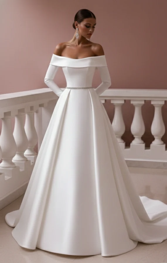 Long Bow Detail Wedding Dress Backless Satin Formal Gown - Image 2