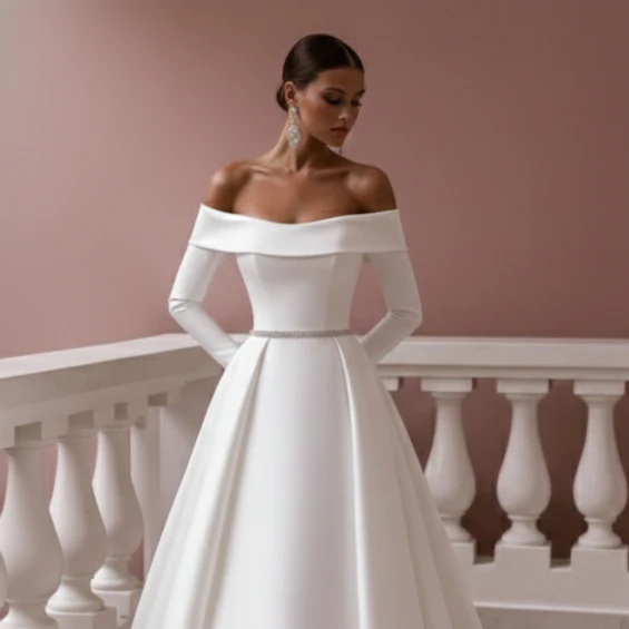 Long Bow Detail Wedding Dress Backless Satin Formal Gown - Image 4
