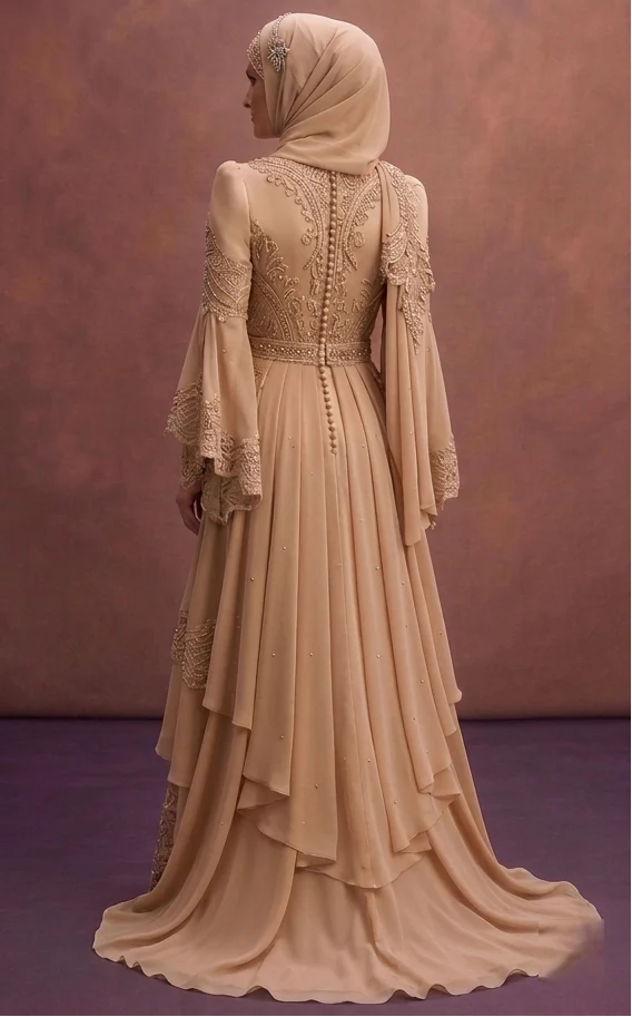 Beige Muslim Prom Dresses with Hijab Styling Inspiration - Image 3