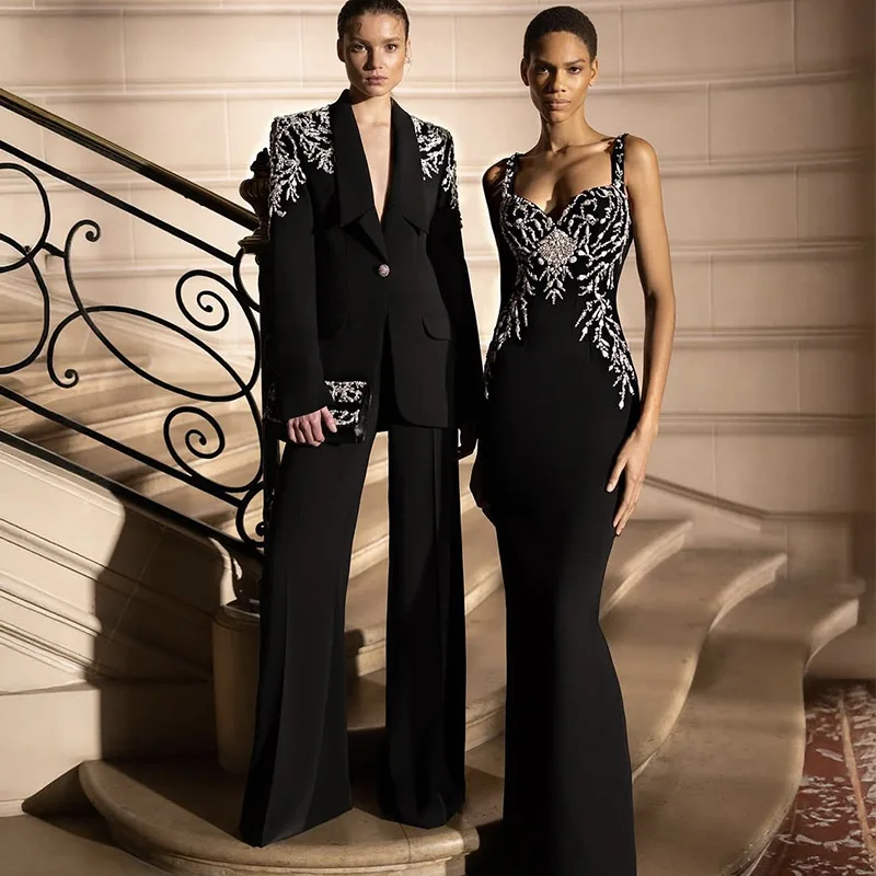 Black Color Celebrity Fashion Red Carpet Evening Dress Women Sleeveless Strap Shinning Crystal Bodycon Long Bandage Maxi Dress - Image 3