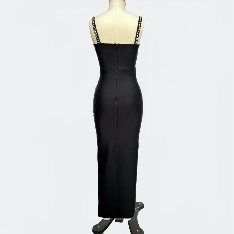 Black Color Celebrity Fashion Red Carpet Evening Dress Women Sleeveless Strap Shinning Crystal Bodycon Long Bandage Maxi Dress - Image 5