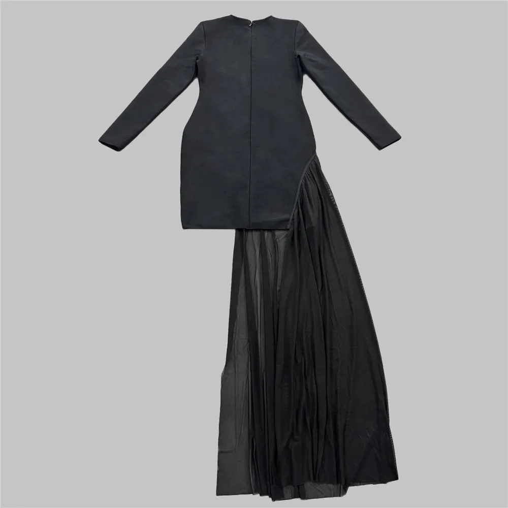 Black Color Women Long Sleeve Sexy Shinning Diamond Draped Bodycon Mini Dress Bandage Fashion Nightclub Party Outfit - Image 5