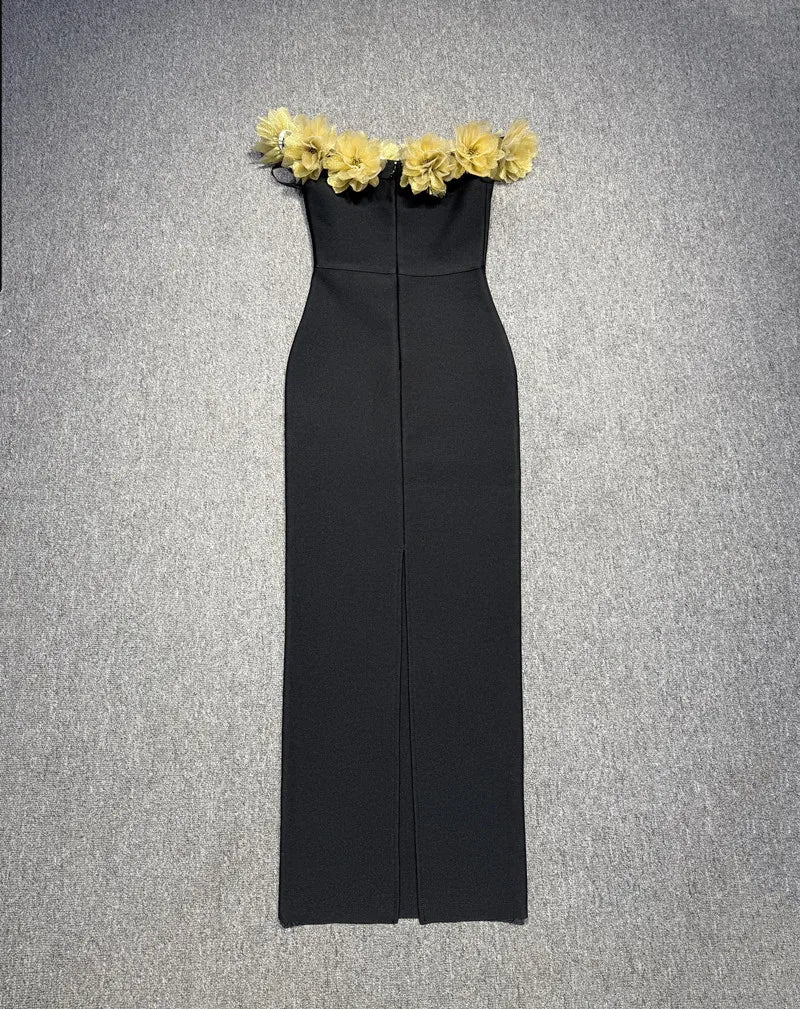 Black Color Women Sexy Slash Neck Off the Shoulder Florlas Bodycon Bandage Long Dress Nightclub Party Celebrate Outfit - Image 2