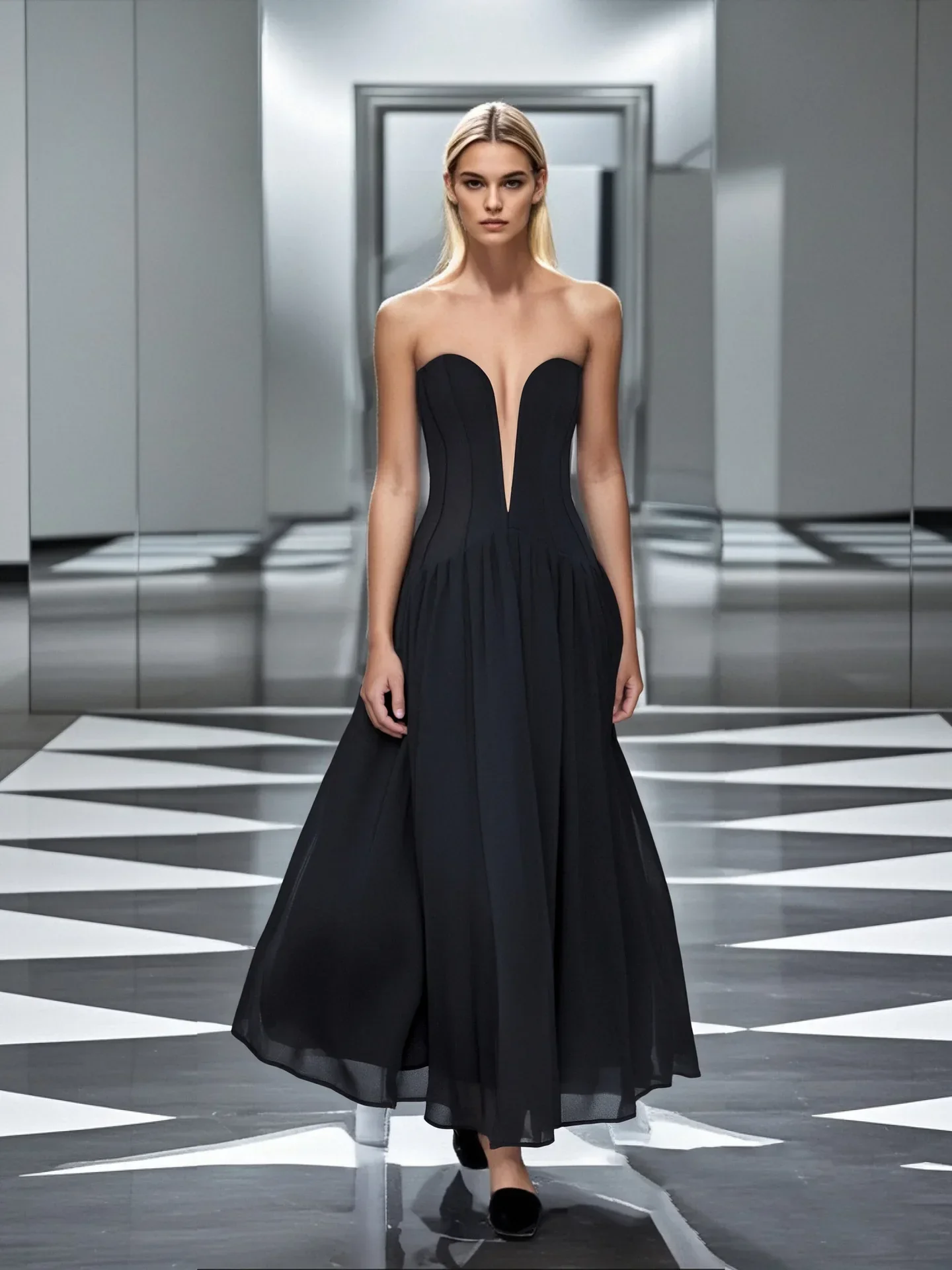 Black Color Women Sexy Strapless Off the Shoulder Straight Long Bandage Dress Celebrate Birthday Party Cocktail Outfit - Image 4