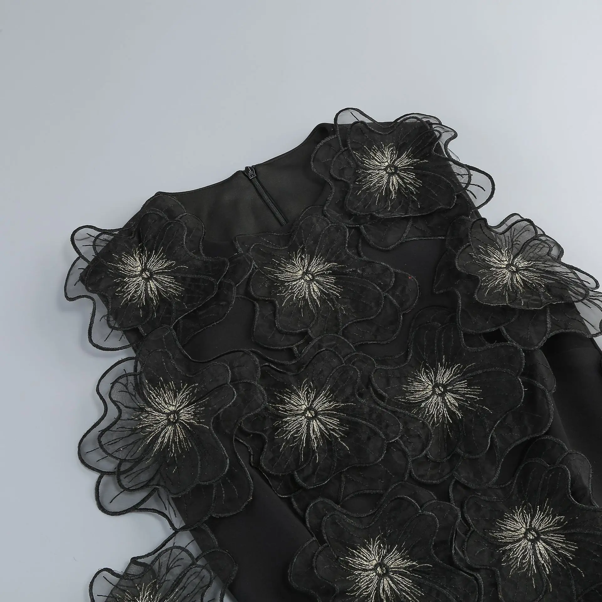 Black Color Women Sleeveless 3D Florals Bodycon Mini Draped Dress Cute Girls' Birthday Party Fashion Cocktail Dress Vestido - Image 3