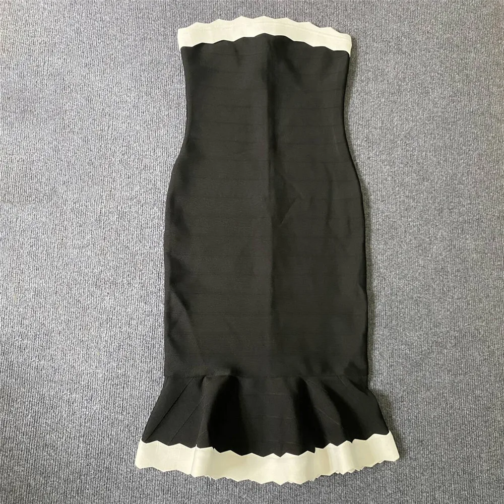 Black Color Women Sleeveless Sexy Strapless Bodycon Mermaid Bandage Mid-calf Dress Nightclub Party Birthday Cocktail Dress - Image 2