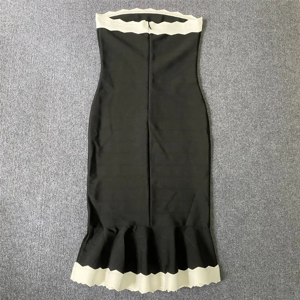 Black Color Women Sleeveless Sexy Strapless Bodycon Mermaid Bandage Mid-calf Dress Nightclub Party Birthday Cocktail Dress - Image 3