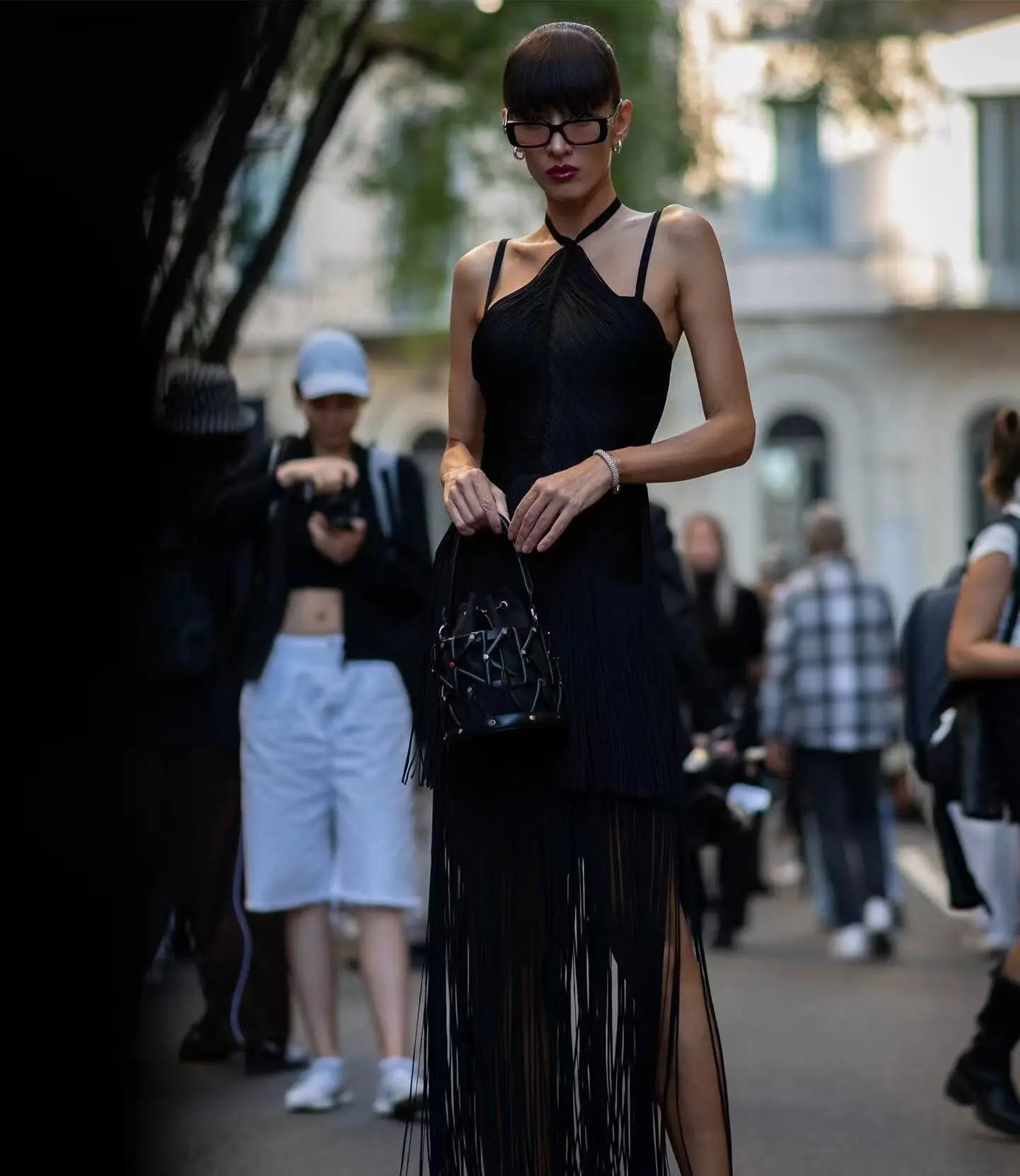 Black Green Women Sleeveless Sexy Strap V-Neck Bodycon Long Tassels Bandage Dress Celebrate Fashion Red Carpet Evening Dress - Image 4