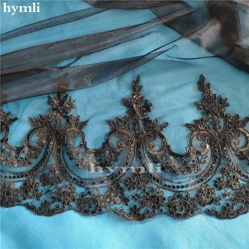 Black Long Veil 3.5 Meters Sequins Lace Wedding Veil Tulle Cathedral Veil Bridal Accessories Veils - Image 2