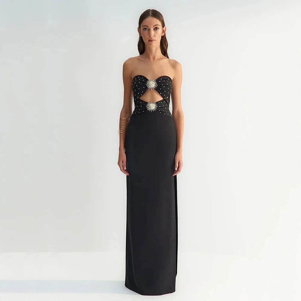Black Pink Color Women Sexy Strapless Shinning Sequins Bodycon Bandage Long Dress Celebrate Fashion Birthday Party Outfit