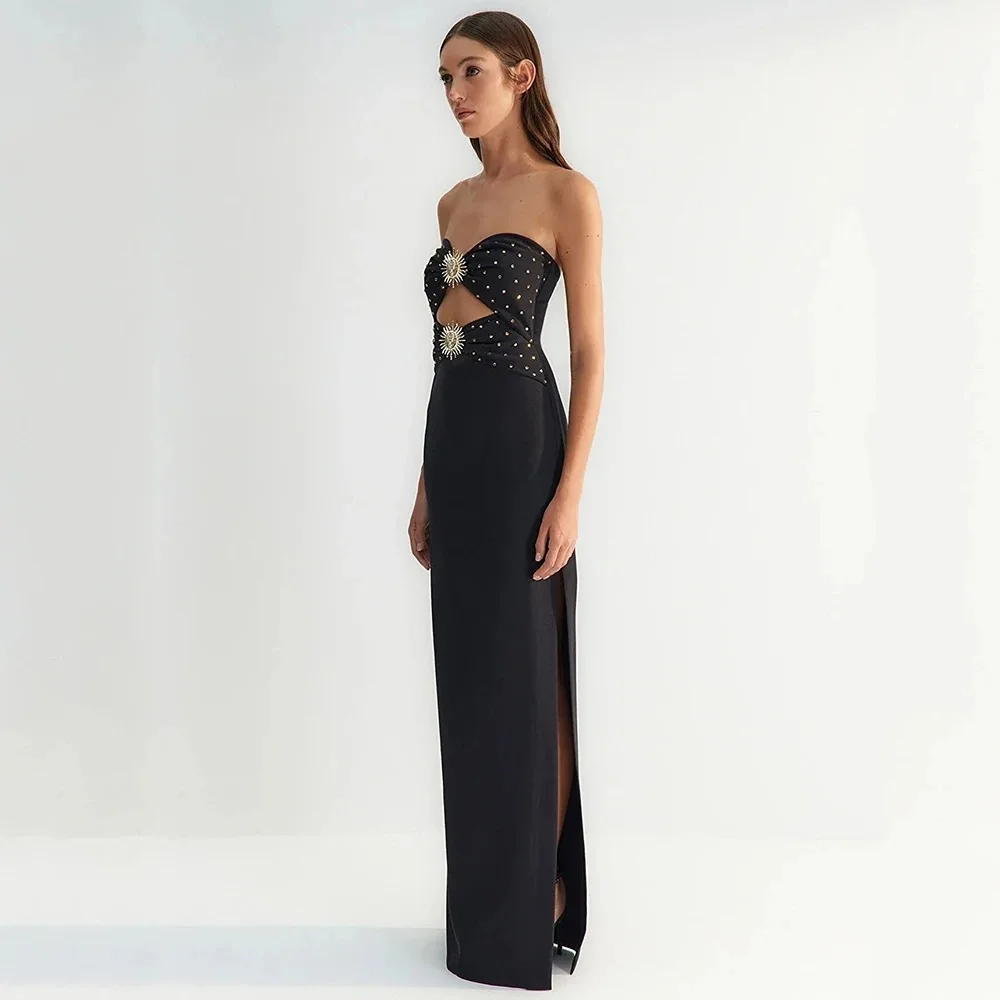 Black Pink Color Women Sexy Strapless Shinning Sequins Bodycon Bandage Long Dress Celebrate Fashion Birthday Party Outfit - Image 2