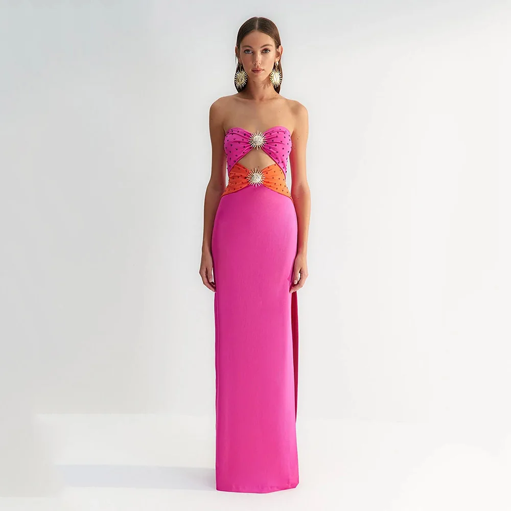 Black Pink Color Women Sexy Strapless Shinning Sequins Bodycon Bandage Long Dress Celebrate Fashion Birthday Party Outfit - Image 6