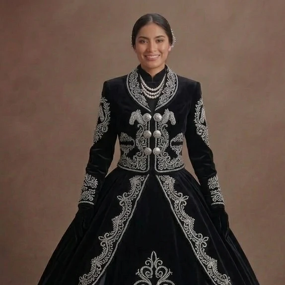 Black Quinceañera Dress - Charro Style Silver Embroidery - Image 4