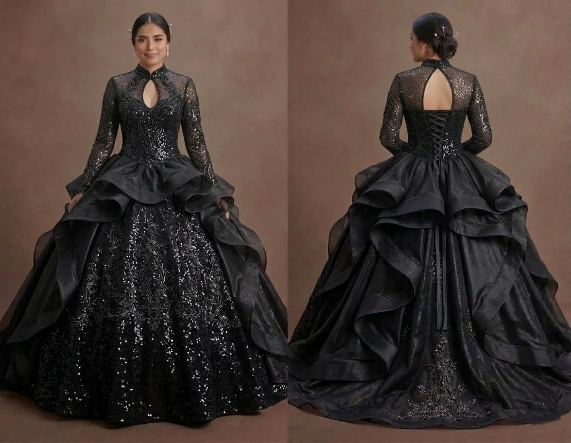 Black Quinceañera Dress - Shimmering Sequin Luxe Style