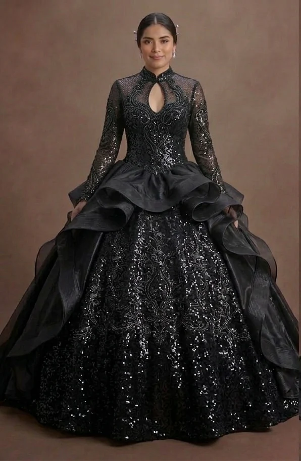 Black Quinceañera Dress - Shimmering Sequin Luxe Style - Image 2
