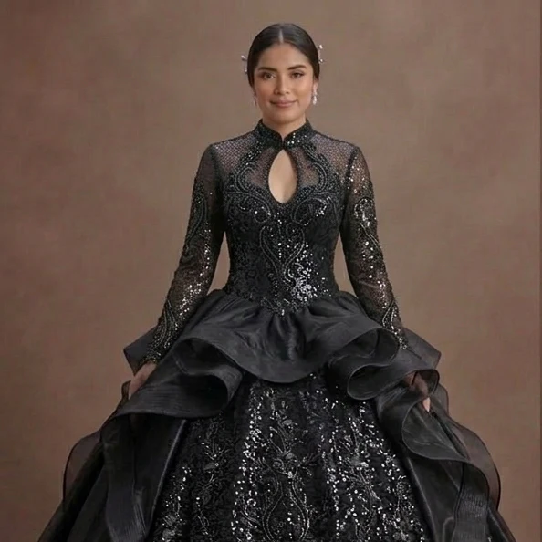 Black Quinceañera Dress - Shimmering Sequin Luxe Style - Image 4