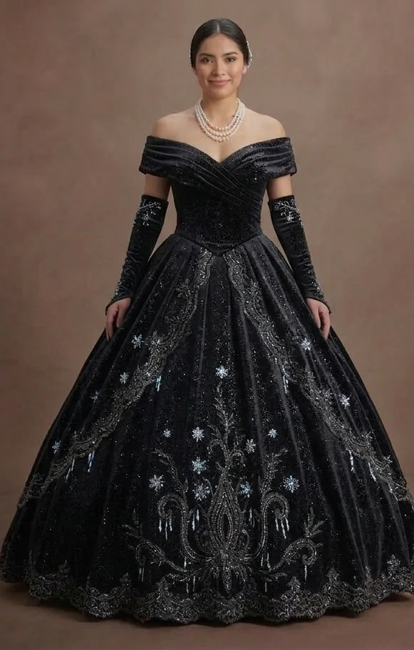 Black Quinceañera Dress - Sparkle Velvet Winter Edition - Image 2