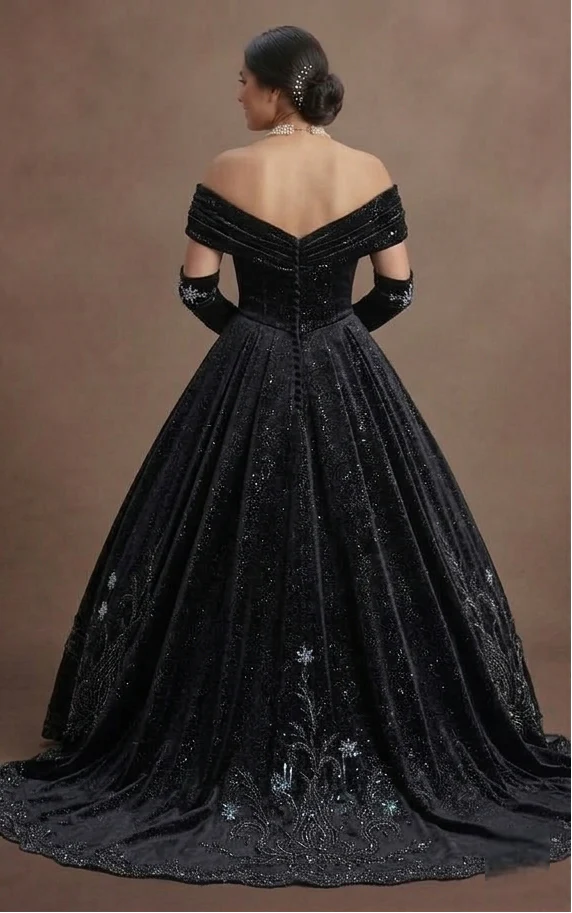 Black Quinceañera Dress - Sparkle Velvet Winter Edition - Image 3