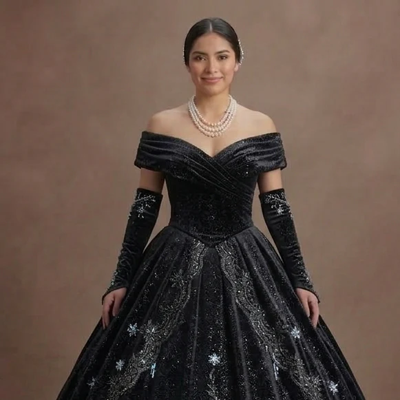 Black Quinceañera Dress - Sparkle Velvet Winter Edition - Image 4