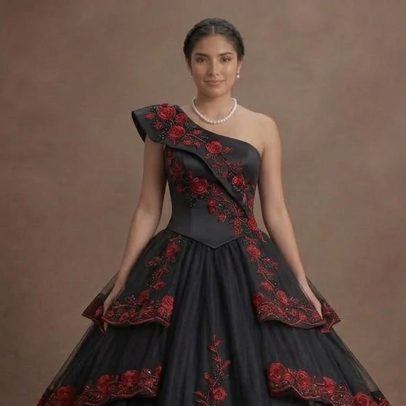 Black Quinceañera Dress - Tiered Tulle Dramatic Gown - Image 4