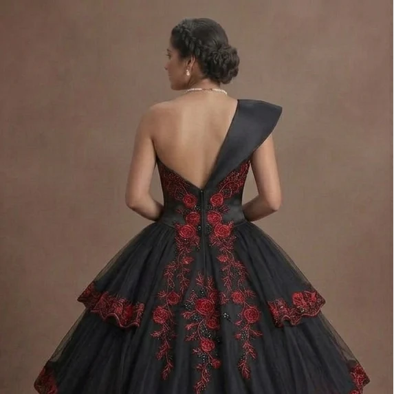 Black Quinceañera Dress - Tiered Tulle Dramatic Gown - Image 5