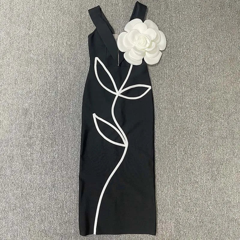 Black Red Color Women Sexy Strapless Big Flowers Bodycon Bandage Long Dress Celebrate Birthday Vacation Cocktail Dress Wholesale - Image 4