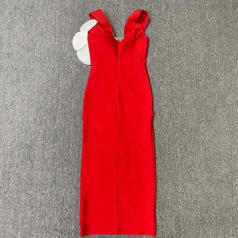 Black Red Color Women Sexy Strapless Big Flowers Bodycon Bandage Long Dress Celebrate Birthday Vacation Cocktail Dress Wholesale - Image 5