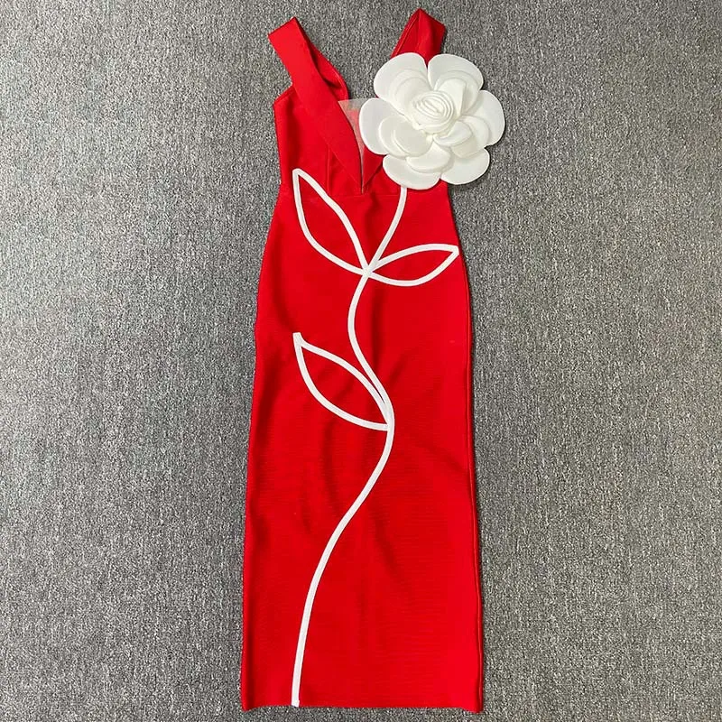 Black Red Color Women Sexy Strapless Big Flowers Bodycon Bandage Long Dress Celebrate Birthday Vacation Cocktail Dress Wholesale - Image 6