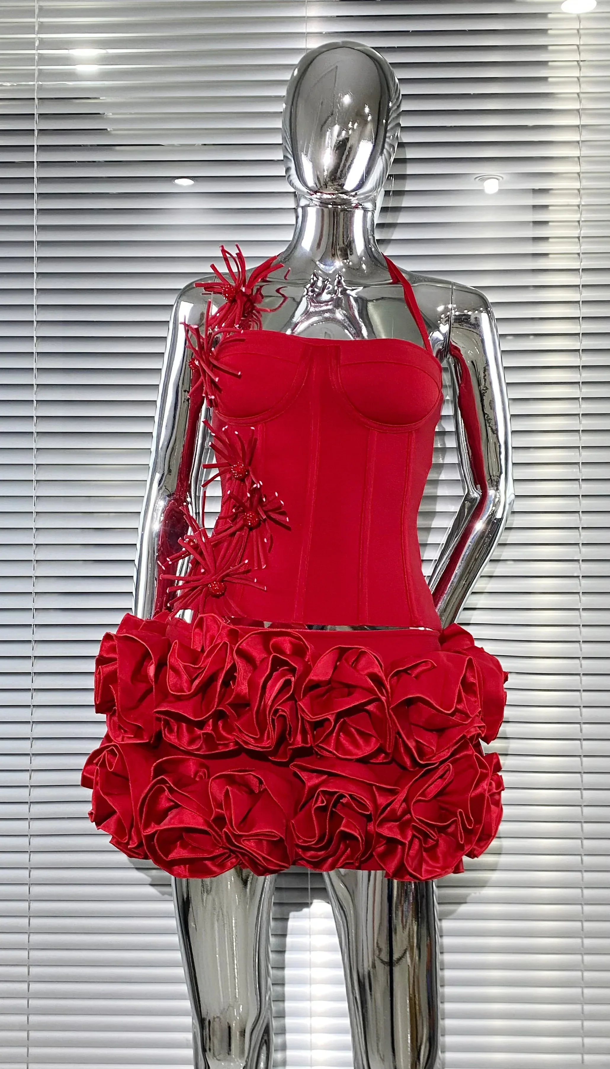 Black Red Color Women Sexy Strapless Laced-up Tops Florlas Bodycon Mini Skirt Set Celebrate Birthday Party Cocktail Dress - Image 7