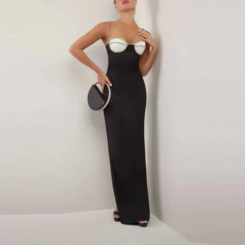 Black Red Color Women Sleeveless Sexy Strap Square Collar Bodycon Long Bandage Dress Nightclub Party Fashion Cocktail Dress - Image 2